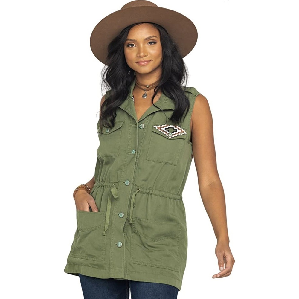 Ariat Patsy Vest Womens XL Olive Green Embroidered Western Cowgirl Pacific Pines